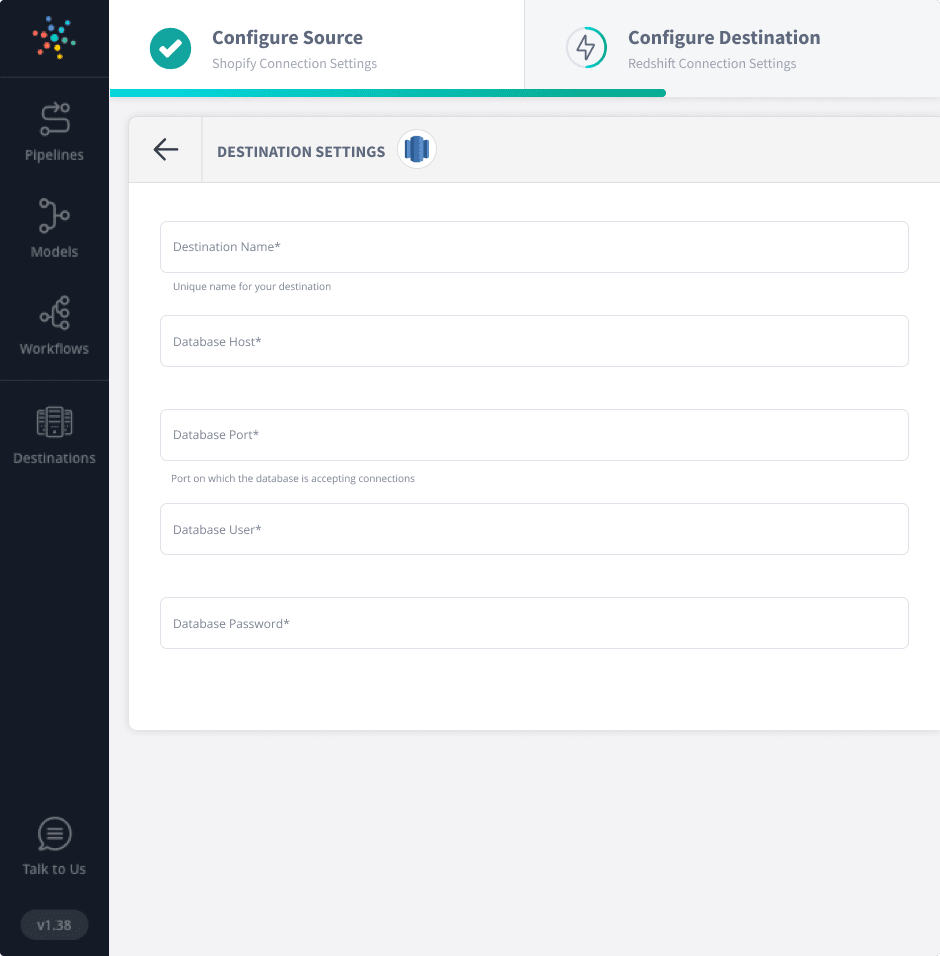 Configuring Redshift to connect with Shopify.